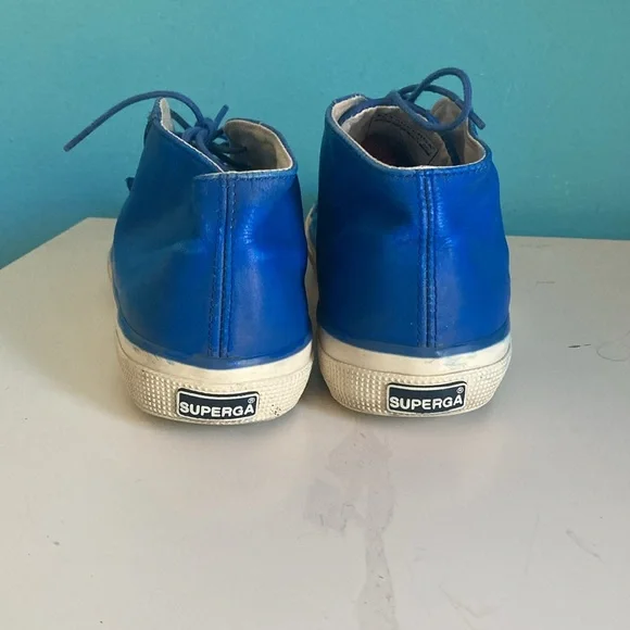 Superga Blue Leather Casual Sneakers Size 42Men’s 9 Womens 10.5 Lace Up Shoes